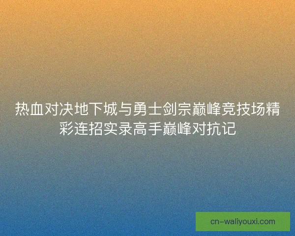 热血对决地下城与勇士剑宗巅峰竞技场精彩连招实录高手巅峰对抗记