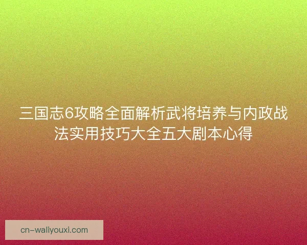 三国志6攻略全面解析武将培养与内政战法实用技巧大全五大剧本心得 三国志6攻略全面解析武将培养与内政战法实用技巧大全五大剧本心得