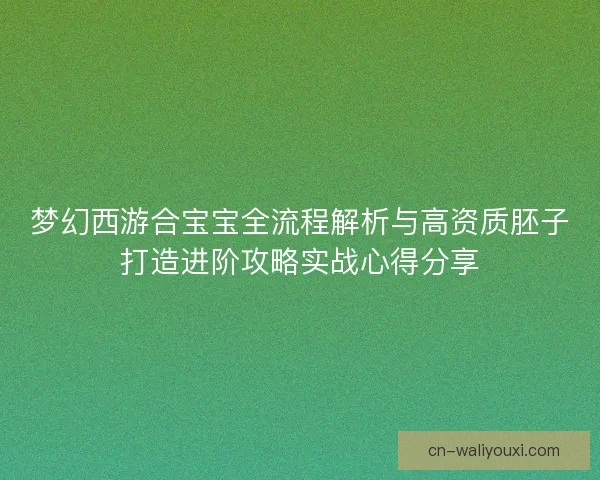 梦幻西游合宝宝全流程解析与高资质胚子打造进阶攻略实战心得分享